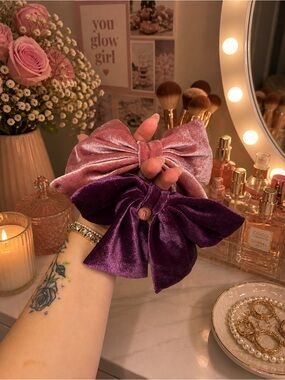 Purple and Pink Velvet Hair Bows